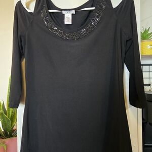 Cache Black Embellished Scoop Neck Tank Top